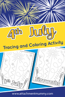 4th of July Fireworks Tracing and Coloring Activity