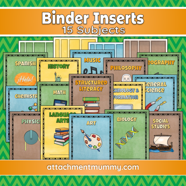 Binder Cover Inserts for 15 Subjects